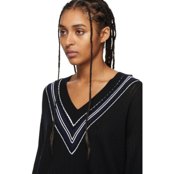 Rag and Bone Dianna Black Merino Wool V-Neck Oversized Midweight Sweater EUC XXS - Picture 5 of 12